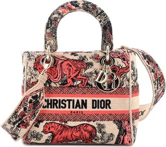 Dior Borsa a tracolla Lady D-Lite media in rafia con ricamo - Multicolore