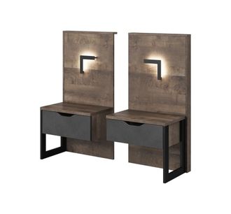 AKL FURNITURE Mesita de noche efecto madera Crema y Gris