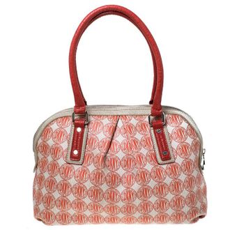DKNY Dkny Red/white Signature Pvc And Leather Dome Satchel