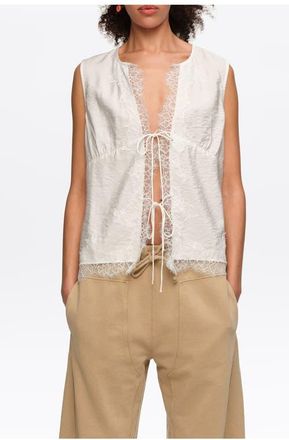 Bimba & Lola Short-Sleeve Shirt With Lace And Ties in White at Nordstrom, Size Xx-Small Eu