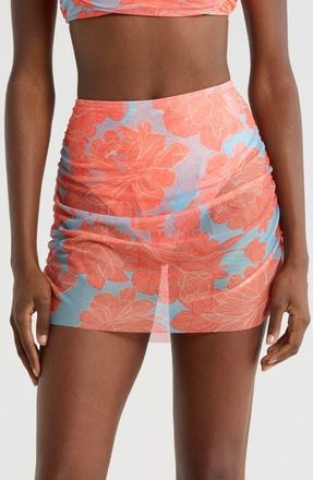 Hutch Tawnie Skirted Bikini Bottoms in Sky Blue Peonies at Nordstrom, Size X-Small