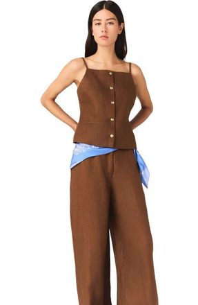Maje Linen blend top in Brown at Nordstrom, Size 38 Eu