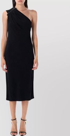 Tom Ford crystal brooch one shoulder draped midi dress