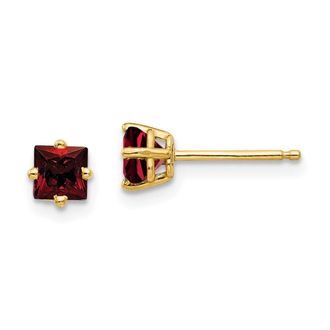 Diamond2Deal 14k Yellow Gold 4mm Princess Cut Garnet Earrings