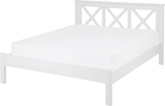 Beliani Cama Doble De Madera Blanca 140 X 200 Cm Con Cabecero Decorativo Dise&ntilde;o R&uacute;stico Tannay