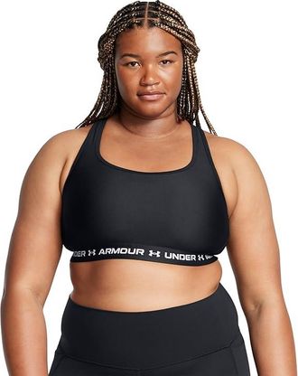 Under Armour Plus Size Crossback Mid Impact Bra Womens Bra Black/Black/White : 1X, Elastane/Polyester