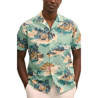 Brooks Brothers Island Print Camp Shirt in Blue Tan at Nordstrom, Size Xx-Large