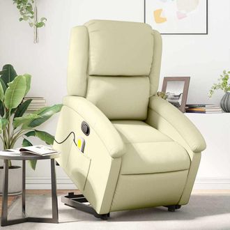 vidaXL Vidaxl - Sill&oacute;n Reclinable De Masaje Elevable Cuero Aut&eacute;ntico Crema