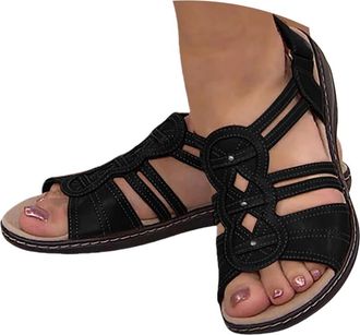 Generic Wide Fit Sandals for Women White Sandals for Women Open Toe Orthopedic Shoes Retro Leather Soft Sole Wedge Breathable Walking Sandal Summer Comfortabl