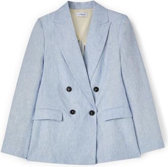 Motivi Dubbelrijige linnen blazer - Dames - Blazers - Blauw - XS - Linnen - Jassen