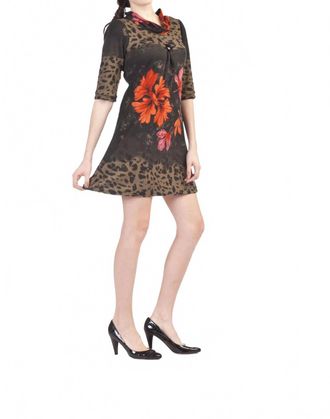 Papillon Big Floral Animal Print Dress In Khaki