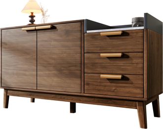 STILVORA Aparador Con 3 Cajones, Hueco Abierto Y 2 Puertas, Estante Regulable, Efecto M&aacute;rmol, En Madera Y Metal, Roble Oscuro, 120&times;40&times;77 Cm
