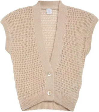 Eleventy Open Stitch Short Sleeve Merino Wool & Silk Cardigan in 00 Ivory at Nordstrom, Size X-Large
