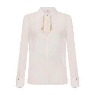 Elisabetta Franchi Overhemden, Dames, Beige, L, Blouse in georgette stof met juweeldetail