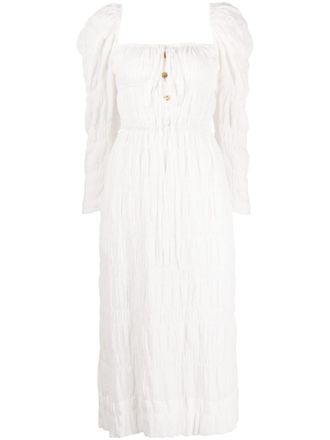 Rejina Pyo Abito Nora midi con punto smock - Bianco