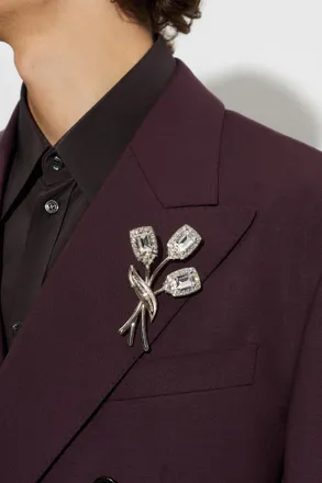 Dolce & Gabbana Brooch With Shimmering Crystals, Mens, Silver