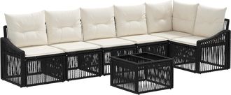 vidaXL Conjunto De Sof&aacute;s De Jard&iacute;n 7 Uds. Negro Rat&aacute;n Sint&eacute;tico Vidaxl