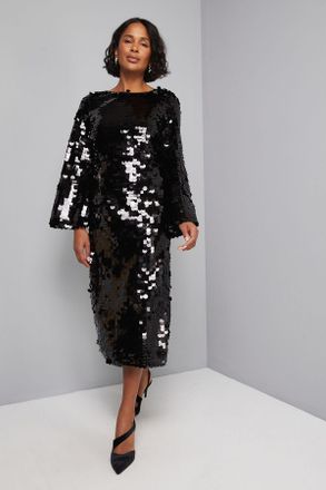 Wallis Womens Sequin Tie Back Midaxi Dress - Black - Size 18 UK