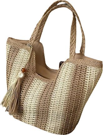 Generic Womens Woven Shoulder Bag, Stylish Beach Bag, Hobo Tote Bag, Comfortable Double Handles, Lightweight Natural Texture, Applies to Beach Vacations (Khak