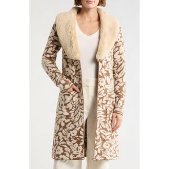 Daniel Rainn Faux Fur Collar Sweater Coatigan in Mocha at Nordstrom Rack, Size X-Small