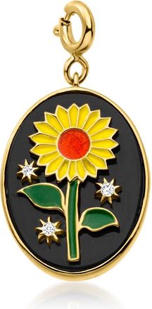 Ross-Simons Onyx and Multicolored Enamel Sunflower Charm With White Topaz in 18kt Gold Over Sterling
