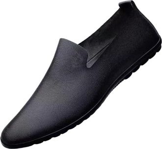 Generic Mens Breathable Leather Loafers Slip On Business Casual Shoes Soft Comfortable Resistant Footwear for Work and Daily Wear(7.5) Black
