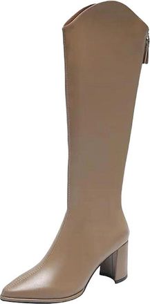 Generic Womens Zipper Thick High Heels Simple Winter Knee High Boots