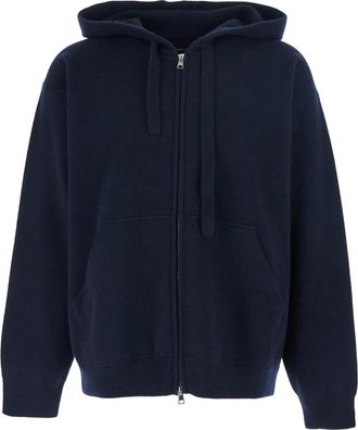 Roberto Collina Blue Sweatshirt With Drawstring Hood And Dropped Shoulders In Wool Man