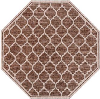 Jonathan Y Designs Trebol Moroccan Trellis Textured Weave Octagon Indoor/Outdoor Area Rug in Espresso/taupe at Nordstrom, Size 5Ft 0In X 5Ft 0In