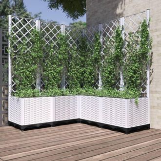 Berkfield Home Garden Planter with Trellis White 120x120x136 cm PP | Size: 120 x 120 x 136 cm
