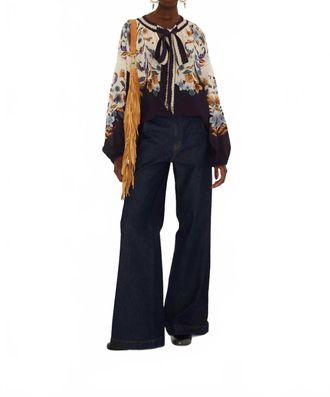Farm Rio Golden Nature Blouse In Navy