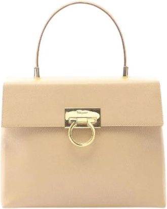 Ferragamo Pre-owned Gancini Leren Handtas - Dames - Vintage Handtas - Beige - ONE Size - Leer - Vintage