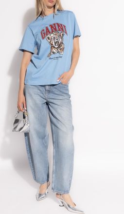 Ganni T-shirt With Logo, Womens, Blue