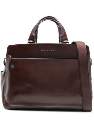 Piquadro leather laptop bag - men - Nylon/Calf Leather/Polyester - OS - Brown
