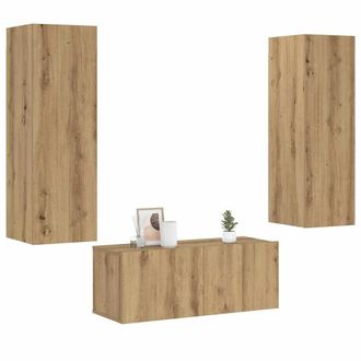 Berkfield Home Wall Mounted TV cabinets 3 pcs Artisan Oak Engineered Wood in Brown