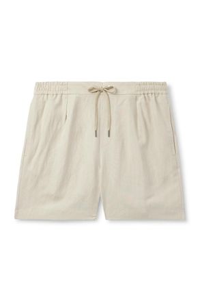 Ralph Lauren Purple Label Dorest Straight-Leg Pleated Silk and Linen-Blend Drawstring Shorts