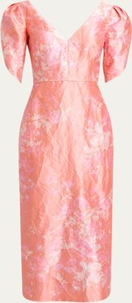 Erdem Floral-Print Textured Satin Midi Dress