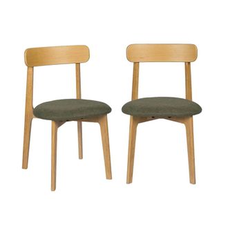 Sweeek Silla vintage de madera de hevea en tono natural y tejido texturizado