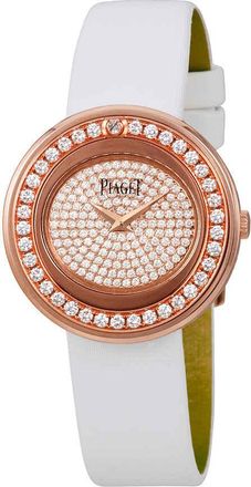Piaget Possession Diamond Pave 18kt Rose Gold White Satin Mens Watch GOA37189