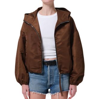 Citizens Of Humanity Cropped Nylon Windbreaker Jacket In Brown