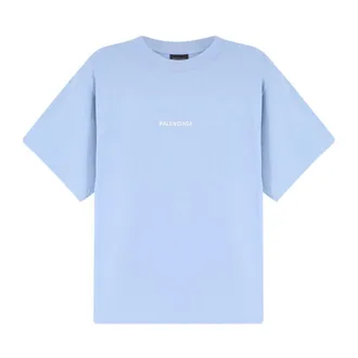 Balenciaga Logo Embroidered Cotton-Jersey T-Shirt - female - Balenciaga - T-Shirts - Blue - XS - Tops