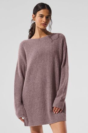 Alo | Cashmere Plush Waffle Dress in Mushroom Heather Brown, Size: Medium