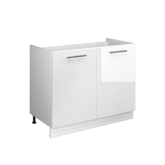 Vicco Mueble Bajo Para Fregadero Fame-line, Blanco Alto Brillo/blanco, 100 Cm Sin Encimera, Vicco