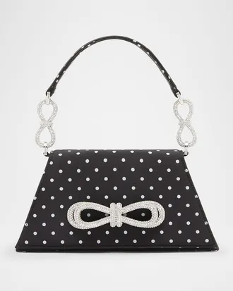 Mach & Mach Samantha Bow Polka Dot Satin Top-Handle Bag