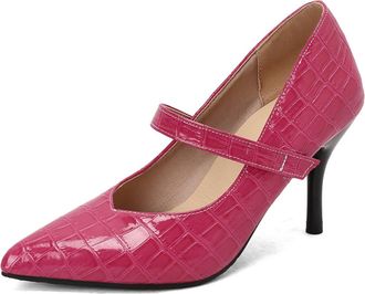 Generic Womens Stiletto High Heel Dress Pumps Pointed Toe PU Leather Mary Janes Slip on Party Prom Shoes,Fuchsia,6.5 UK