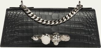 Alexander McQueen Jeweled Croc-Embossed Leather Shoulder Bag