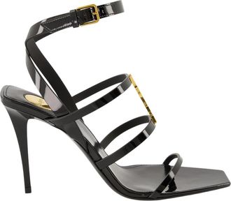 Saint Laurent Cassandra Lakleren Sandalen - Dames - Sandalen met hakken - Zwart - 38 1/2 EU - Schoenen