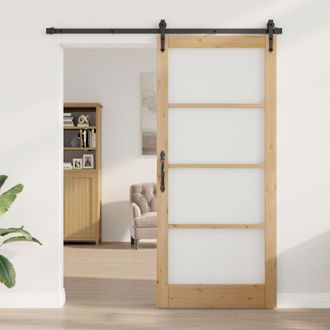 Berkfield Home Interior Door with Glass ORKDAL 93x211x4 cm Solid Wood Pine in Brown | Size: 93 x 211 x 4 cm