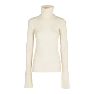Sportmax Vanille Hoge Hals Lange Mouw Top - Dames - Coltruien - Wit - M - Truien & Vesten