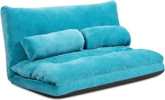 Costway Costway - Sof&aacute; De Suelo, Sof&aacute; Cama Multifuncional Regulable En 6 Posiciones Con 2 Almohadas, Sof&aacute; Duradero Y Estable Con Forro En Ante (azul)